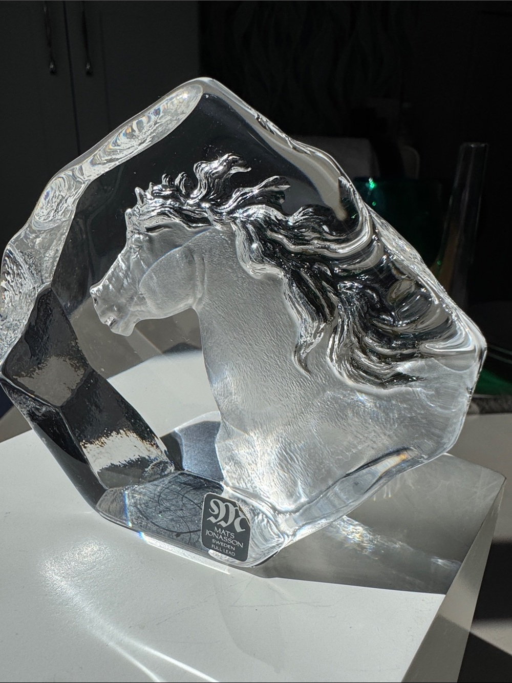 Mats Jonasson Sweden Crystal Horse Sculpture Signed #3578 Paperweight Decor